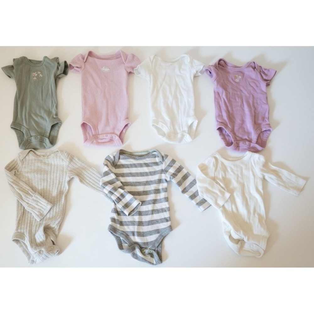 Lot of 7 Newborn 0-3 month Baby Girl 1 pc Short Long Sleeve Floral Pink White‎